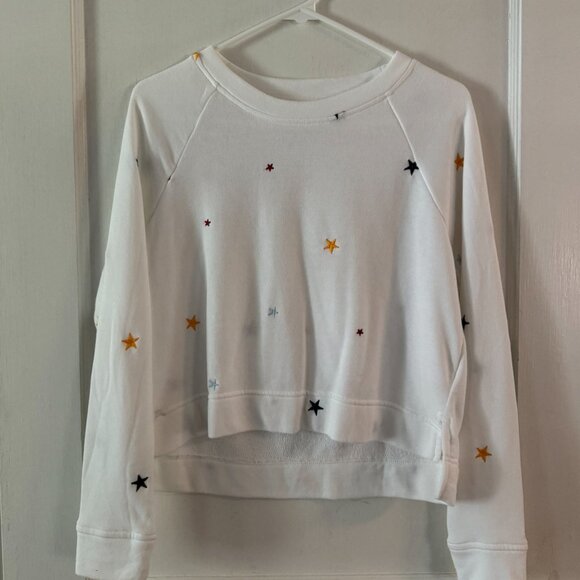 Lou & Grey for Loft Cropped White Crewneck Sweatshirt with Stars - Picture 1 of 2